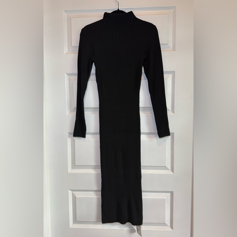 HALARA Black Ribbed Long-Sleeve Midi Dress